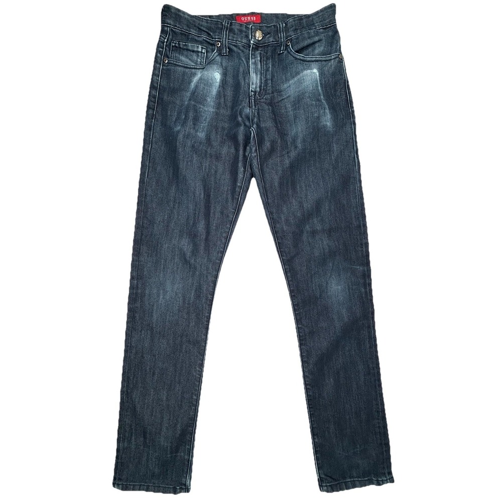 Guess Jeans Slim Straight Jeans Mens 29 30X31 Distressed Dark Wash Fade Rock EUC